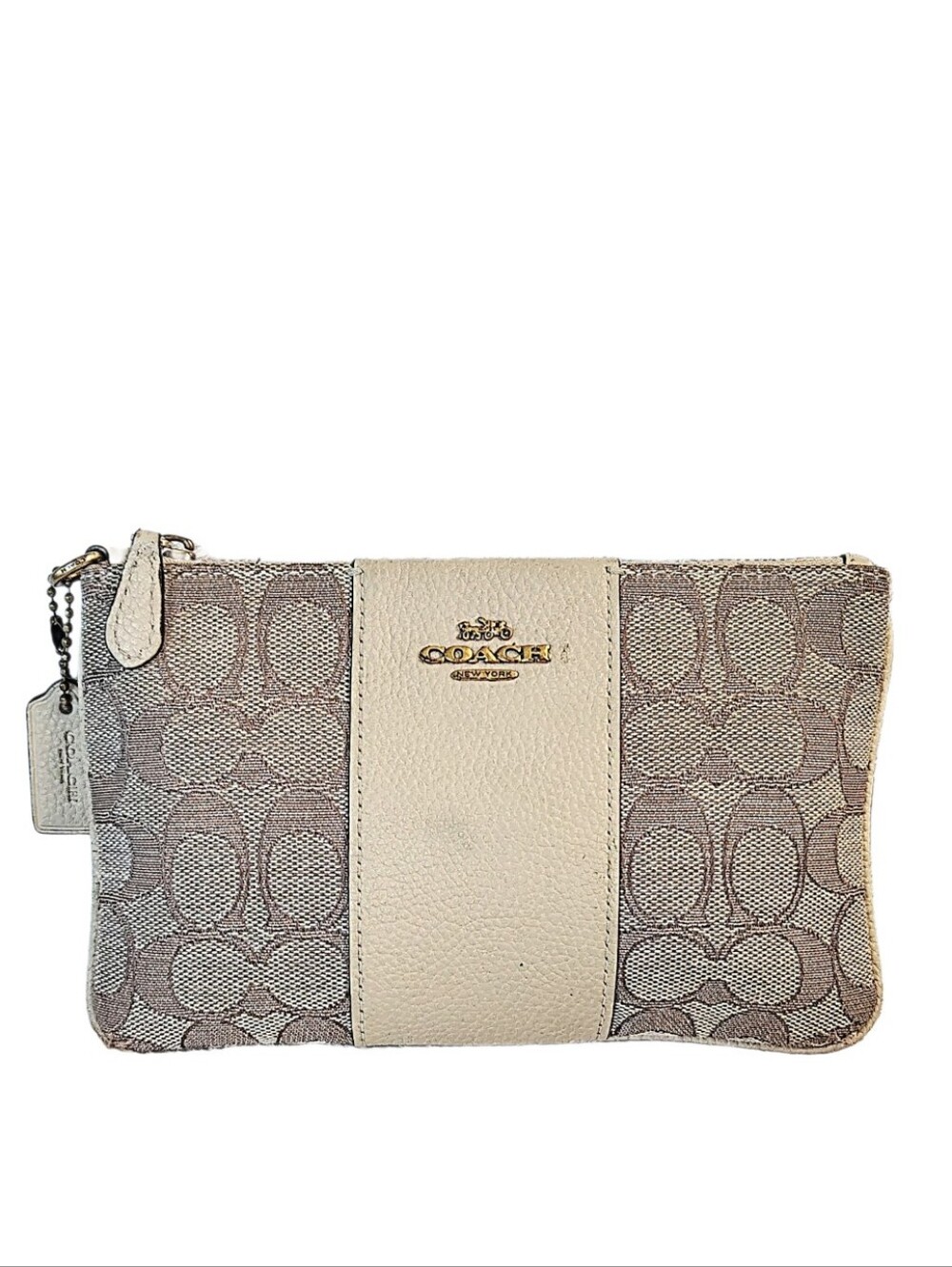 🆕 Coach Khaki Chalk Outline Signature Stripe Wristlet Clutch Pouch Bag - Picture 2 of 8